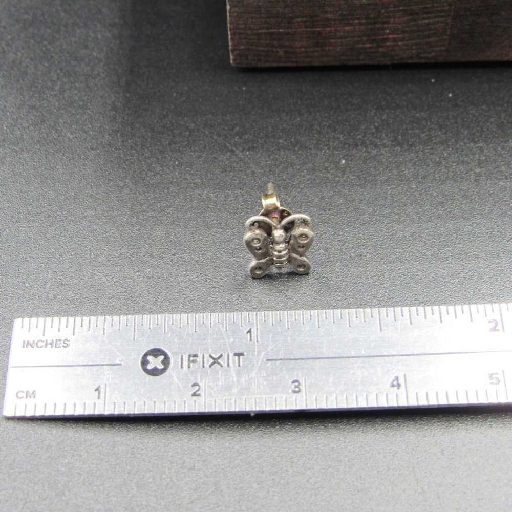 Sterling Tiny Rustic Butterfly Stud Earrings - image 5